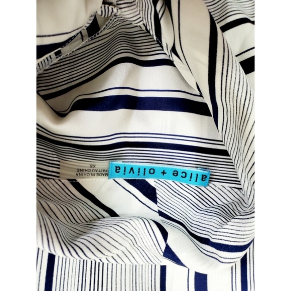 Alice and Olivia Navy Combo Tie Neck Blouse XS - Picture 6 of 8